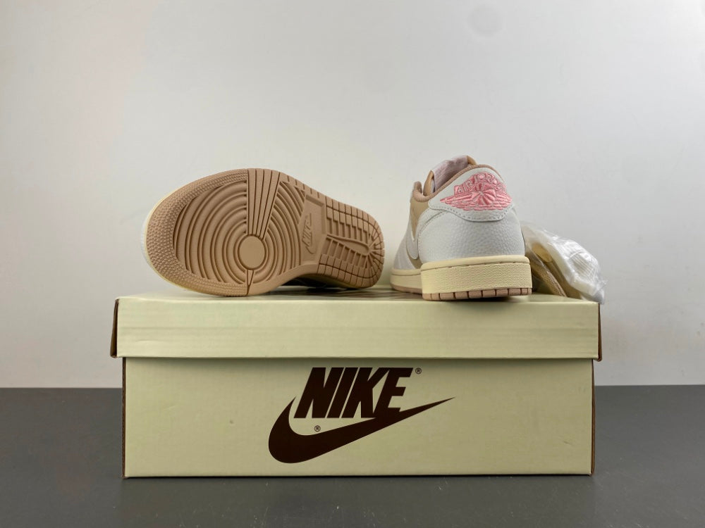 Low Top Sneakers, Khaki White Pink Colorway, Reverse Hook Design, Lace Up Design, Casual Gift for Sneaker Fans