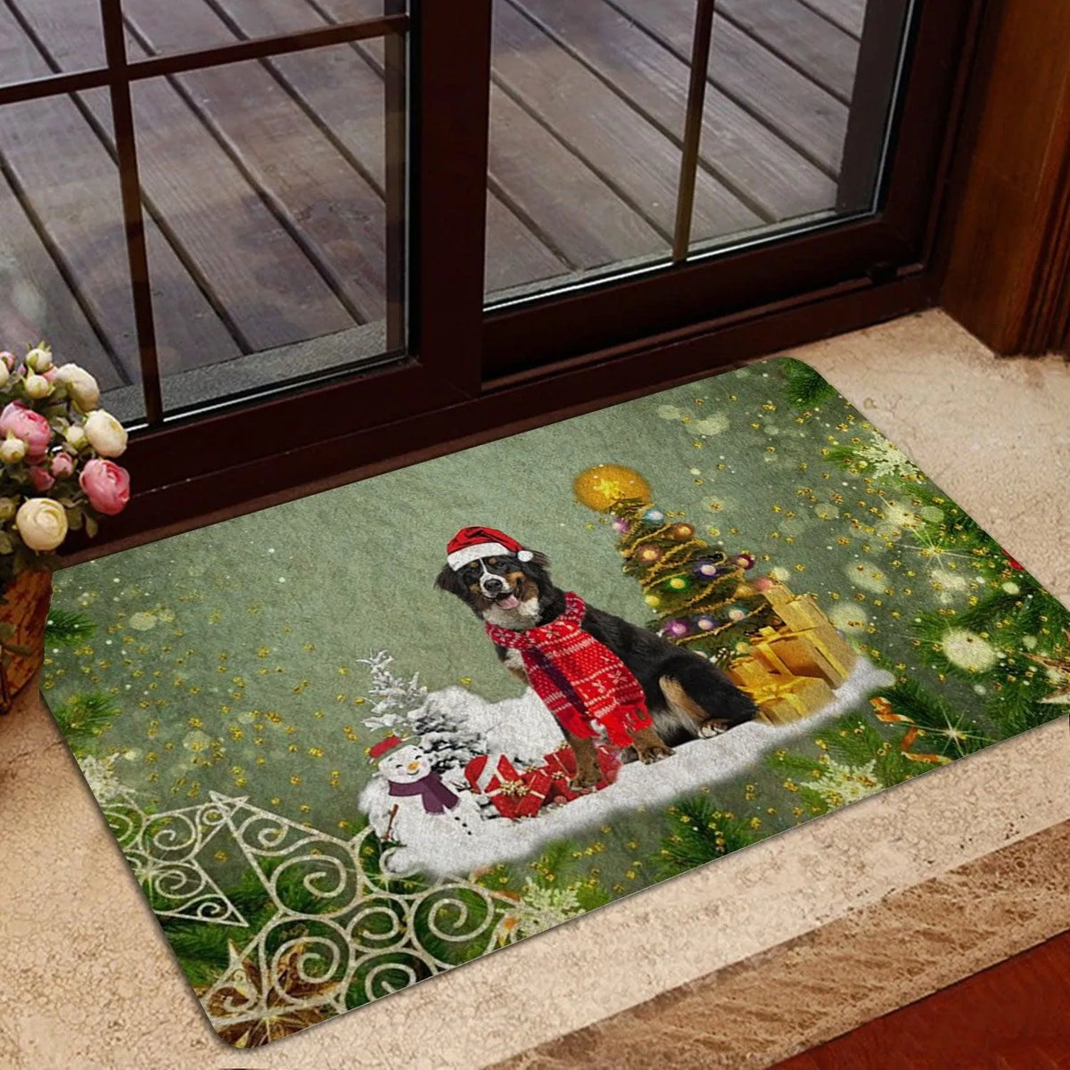 Bernese Mountain Dog Welcome Mat, Bernese Mountain Dog Christmas Doormat, Bernese Dog Floor Mat, Dog Lover Holiday Entrance R