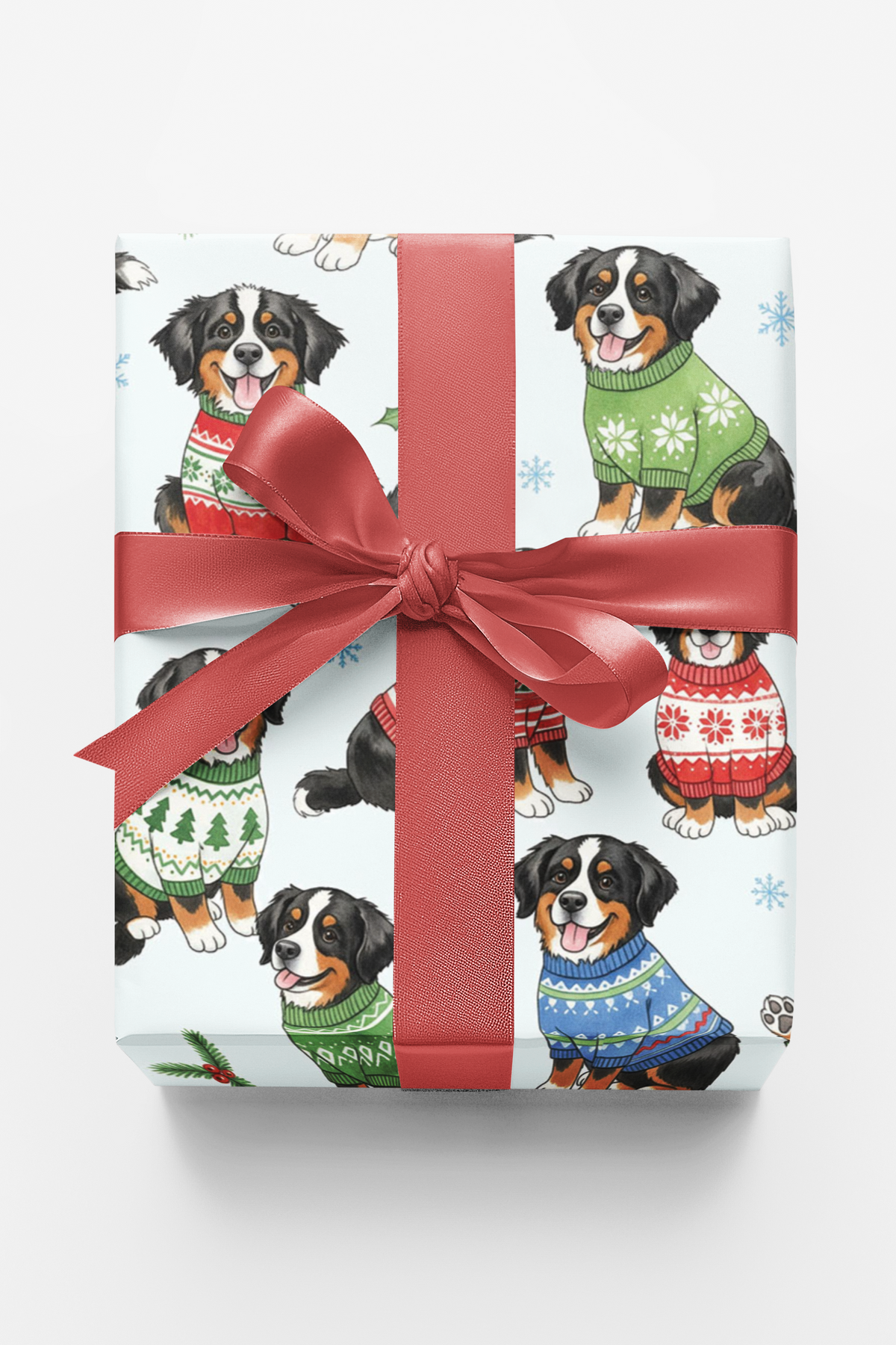 Holiday Sweater Dog Gift Wrap, Bernese Mountain Dog Christmas Wrapping Paper, Adorable Berner Xmas Wrapping Paper, Dog Lover 