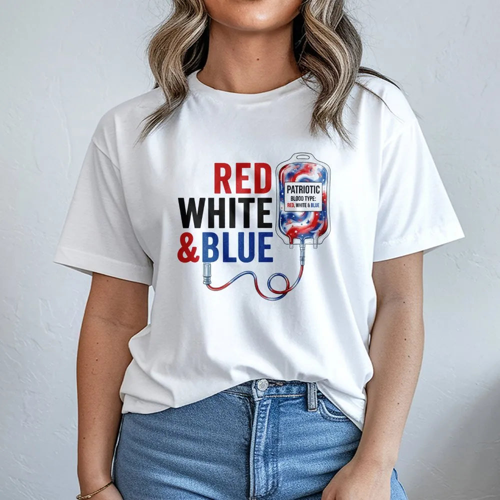 4th of July Nurse Shirt | Patriotic Blood Type IV Bag Graphic | Soft Cotton Tee | Gift for Phlebotomist or RN