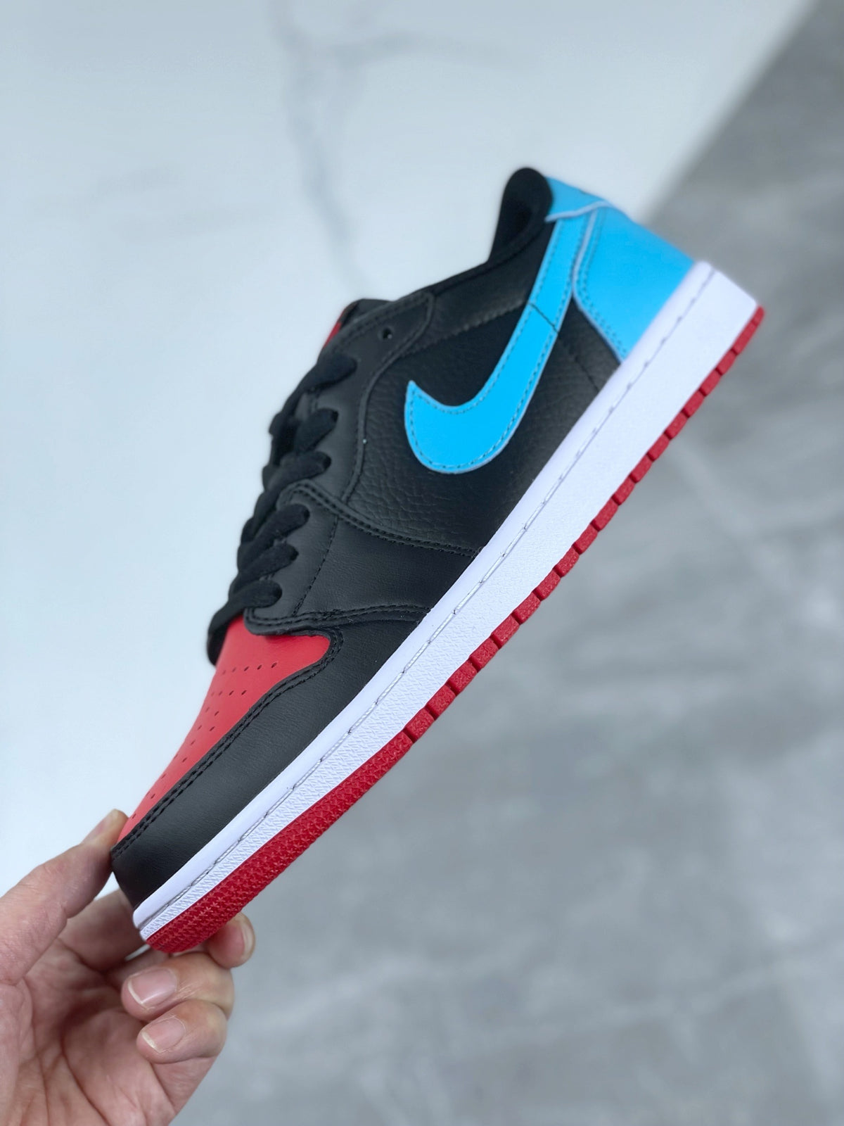 Low Top Sneakers, Blue Black Red Colorway, Lace Up Design, Casual Gift for Sneaker Fans