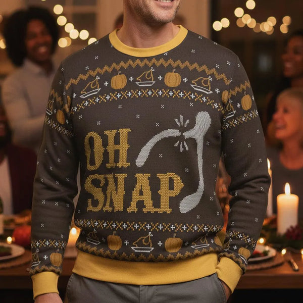 Humorous Holiday Mashup Sweater, Oh Snap Wishbone Thanksgiving Ugly Christmas Sweatshirt, Autumn Xmas Crewneck, Fall Season P