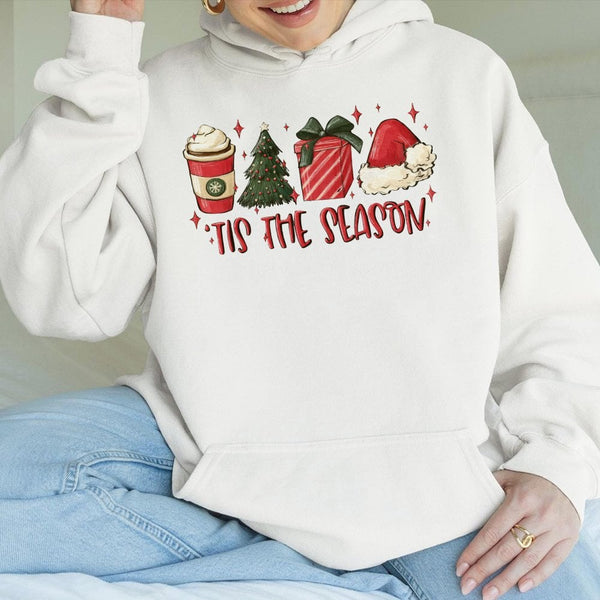 Festive Christmas Graphic Sweatshirt, Tis the Season Hoodie, Adorable Holiday Season Pullover, Winter Xmas Hooded Sweater, Ch