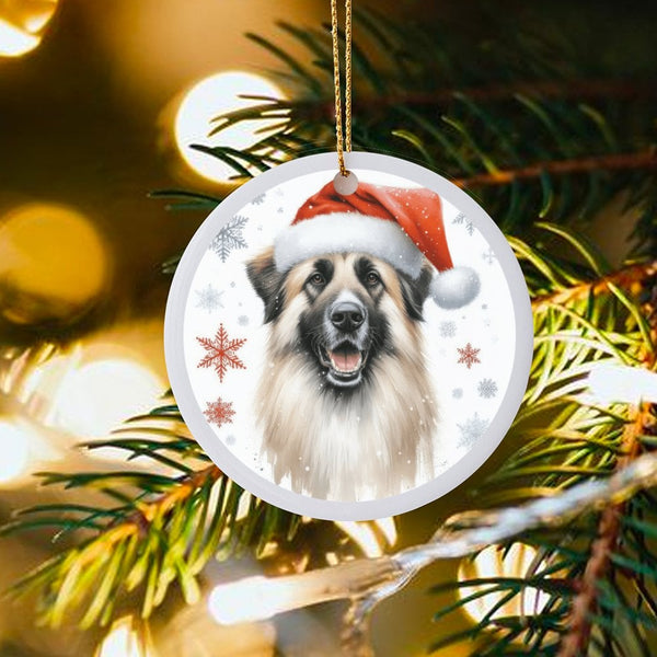 Santa Hat Leonberger Ceramic Ornament, Leonberger Dog Christmas Ornament, Snowflake Dog Holiday Ornament, Pet Lover Keepsake 