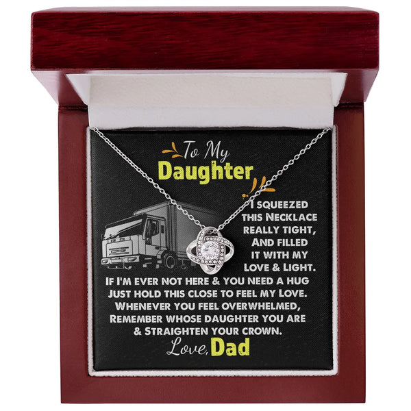Trucker Dad Present Necklace, Love Knot Necklace for Daughter, 14k White Gold Stainless Steel Pendant, Daughter Christmas Bir