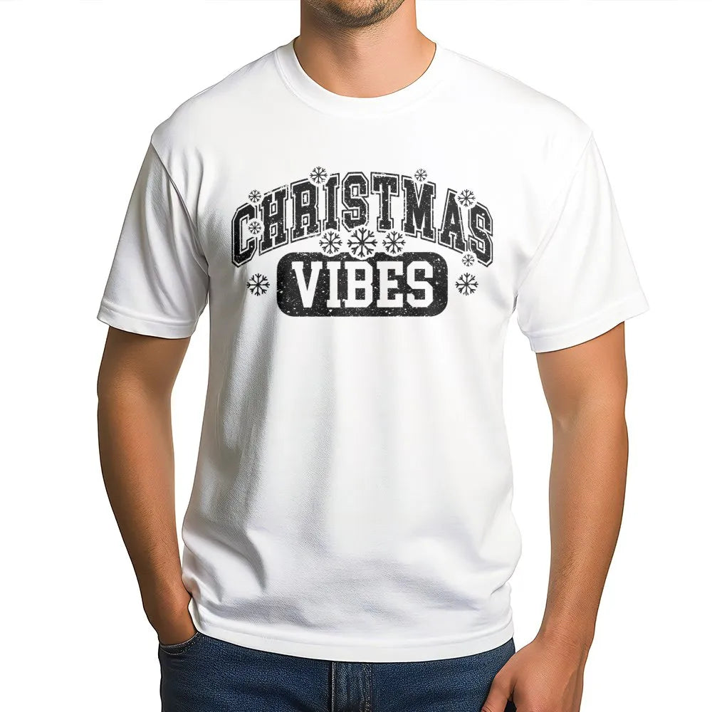 Retro Varsity Snowflake Shirt, Christmas Vibes T-Shirt, Adorable Holiday Graphic Tee, Festive Winter Christmas Tee, Holiday S