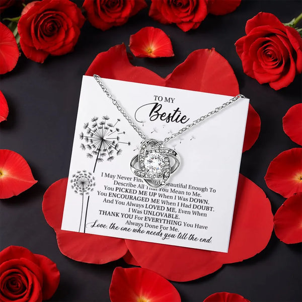 Best Friend CZ Crystal Love Knot Pendant, Bestie Love Knot Necklace, Dandelion Card Knot Necklace, Birthday Christmas Present