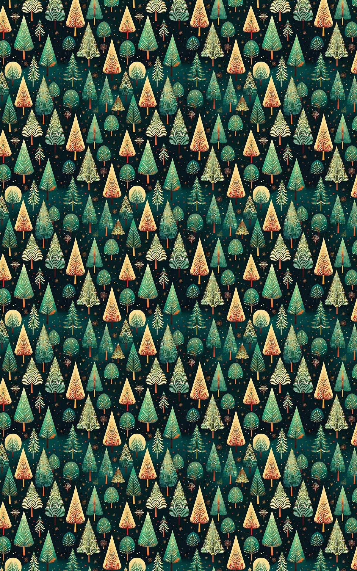 Winter Pine Forest Gift Wrap Roll, Geometric Christmas Wrapping Paper, Modern Evergreen Holiday Gift Wrap, Teal Gold Festive 