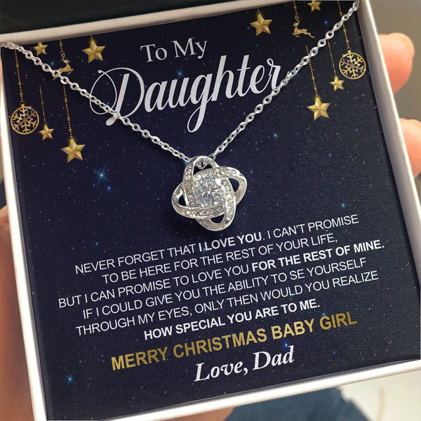 14k White Gold Over Stainless Steel Pendant Necklace, Love Knot Necklace for Daughter from Dad, Sentimental Christmas Keepsak