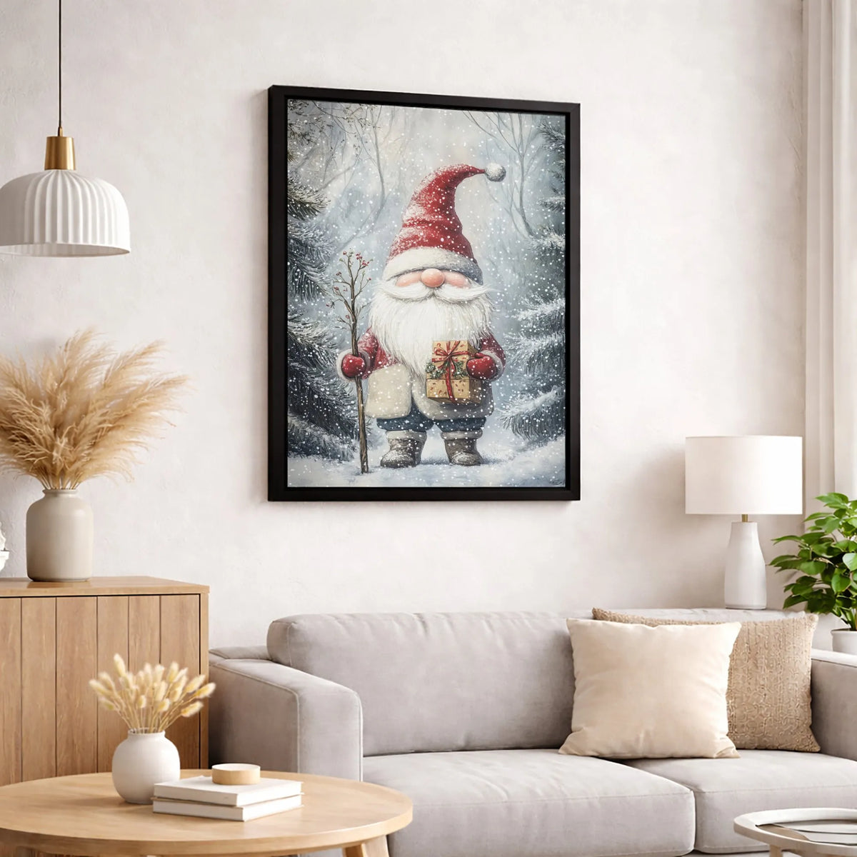Winter Forest Gnome Canvas Print, Christmas Gnome Canvas Wall Art, Holiday Gnome Wall Decor, Christmas Canvas Art, Family Xma