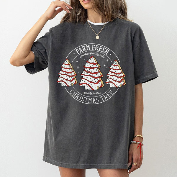 Retro Holiday Snack Cake Shirt, Farm Fresh Christmas Tree Cakes T-Shirt, Adorable Christmas Cakes Graphic Tee, Vintage Holida