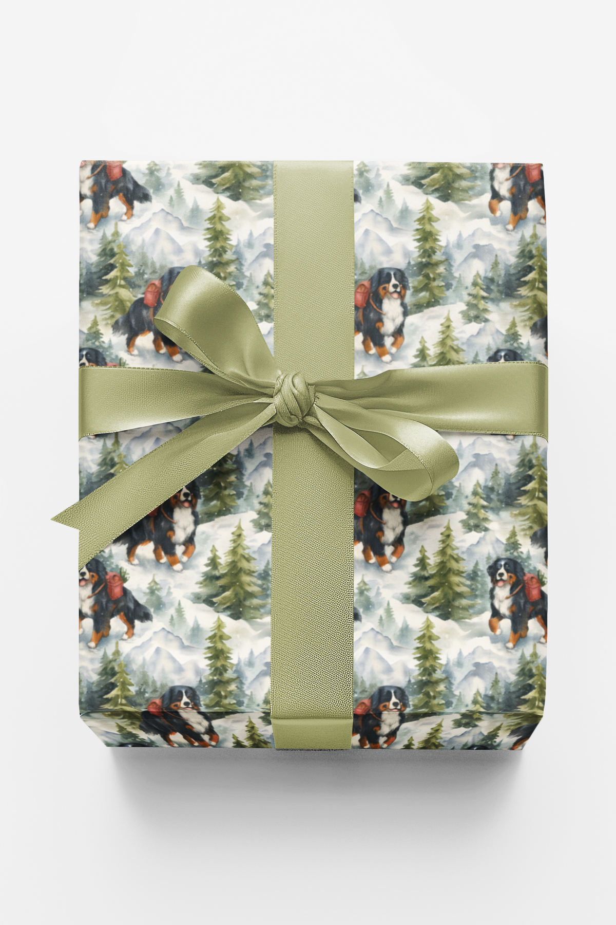 Alpine Winter Scene Gift Wrap, Bernese Mountain Dog Wrapping Paper, Holiday Dog Wrapping Paper, Rustic Christmas Pet Gift Wra