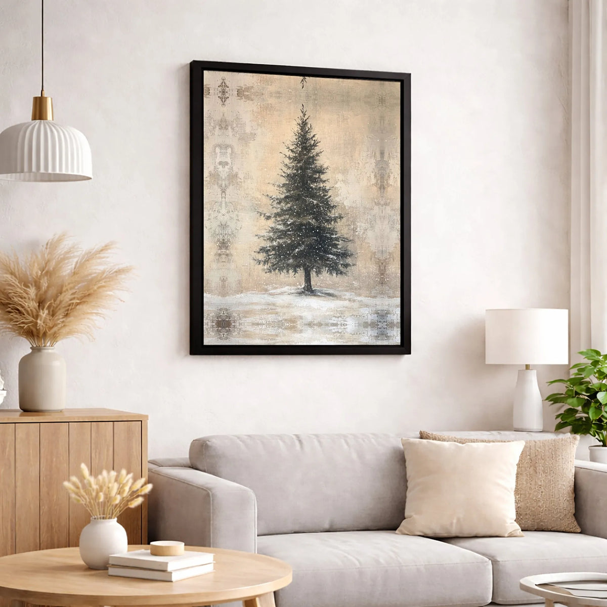 Rustic Winter Landscape Wall Art, Snowy Pine Tree Canvas Print, Christmas Tree Poster, Farmhouse Holiday Decor, Digital Downl