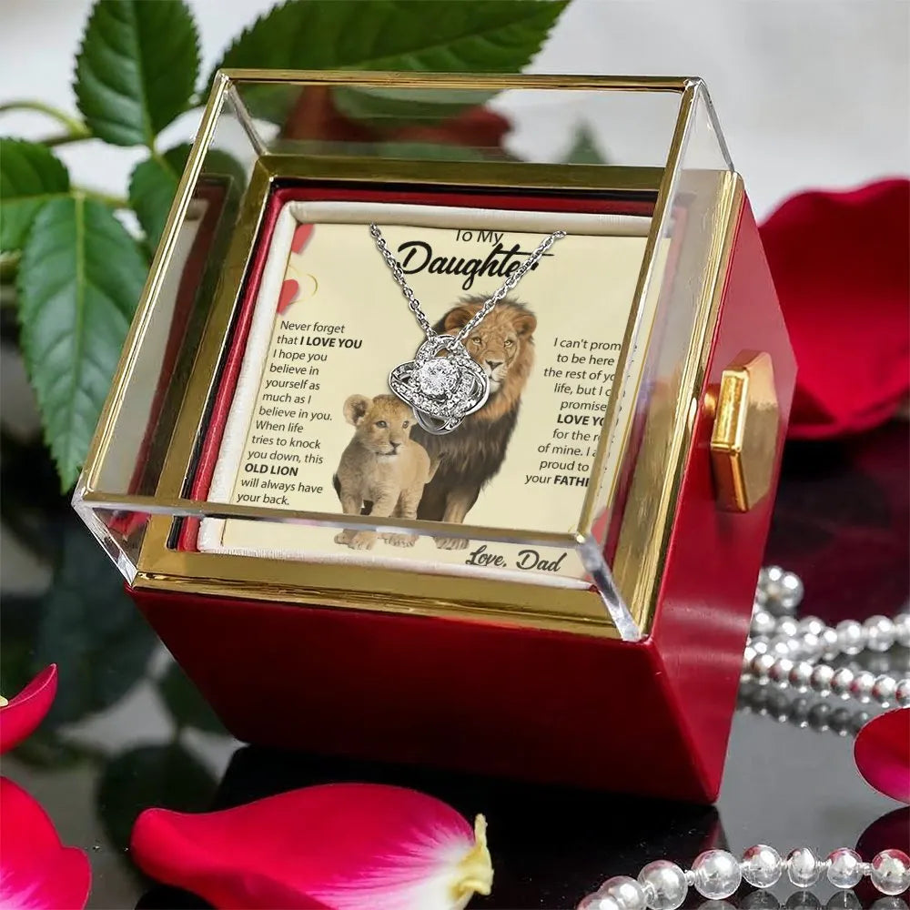 Lion Message Card Love Knot Pendant Necklace, To My Daughter Necklace, Daughter Jewelry, Father to Daughter Birthday Christma