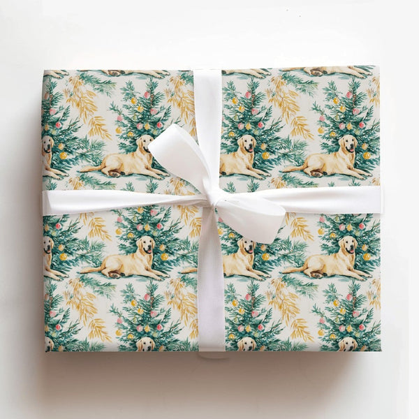Christmas Dog Gift Wrap, Yellow Labrador Tree Wrapping Paper, Watercolor Puppy Wrapping Paper, Holiday Pet Gift Wrap, Dog Lov