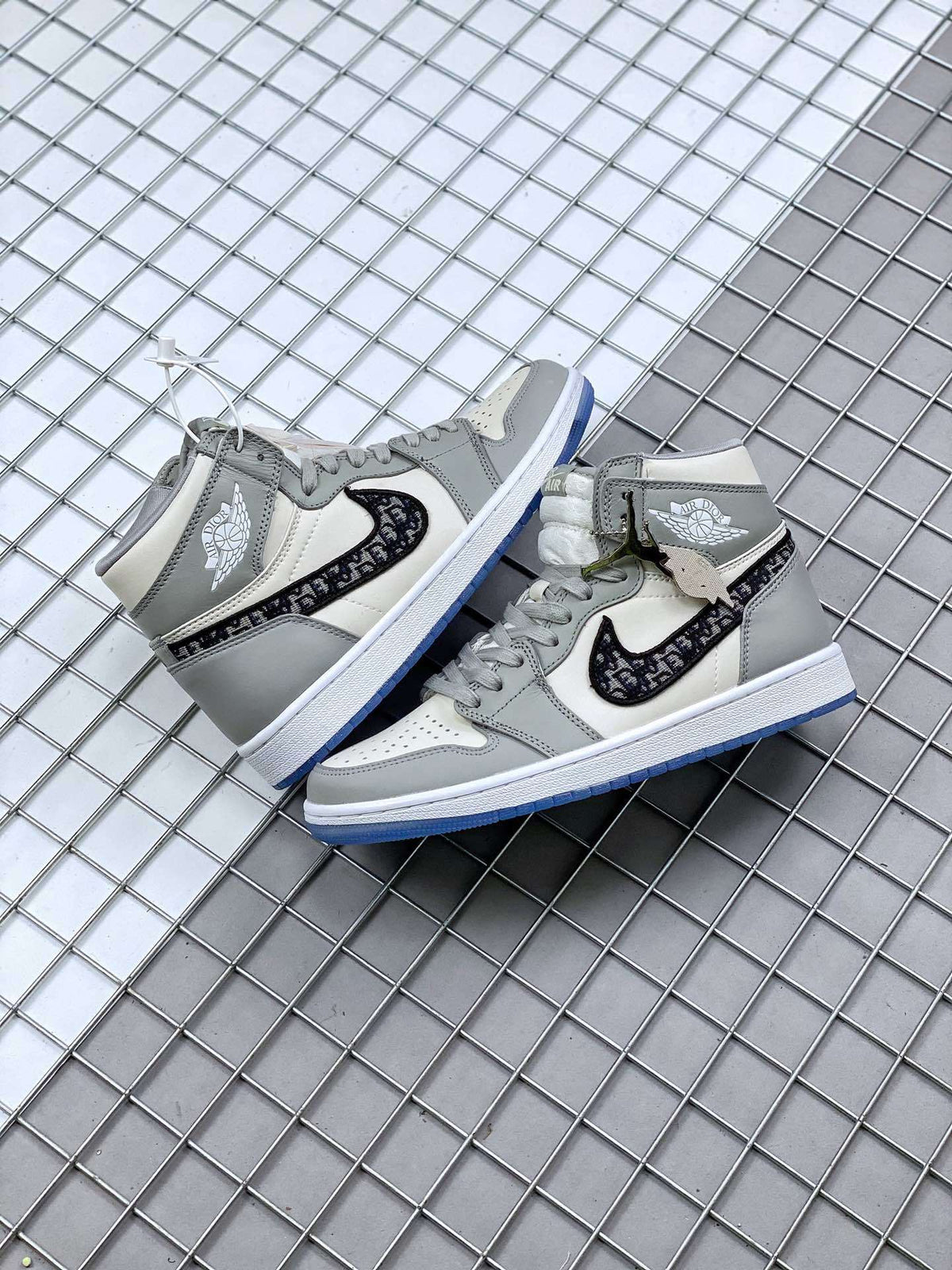 High Top Sneakers, Gray White Colorway, Lace Up Design, Casual Gift for Sneaker Fans