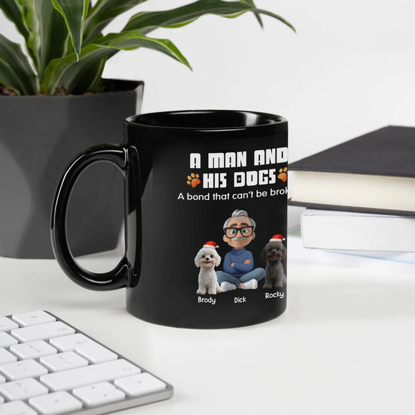 Personalized Man and Dogs Coffee Mug, Custom Dog Dad Ceramic Mug, Adorable Pet Parent Ceramic Mug, Christmas Dog Lover Coffee