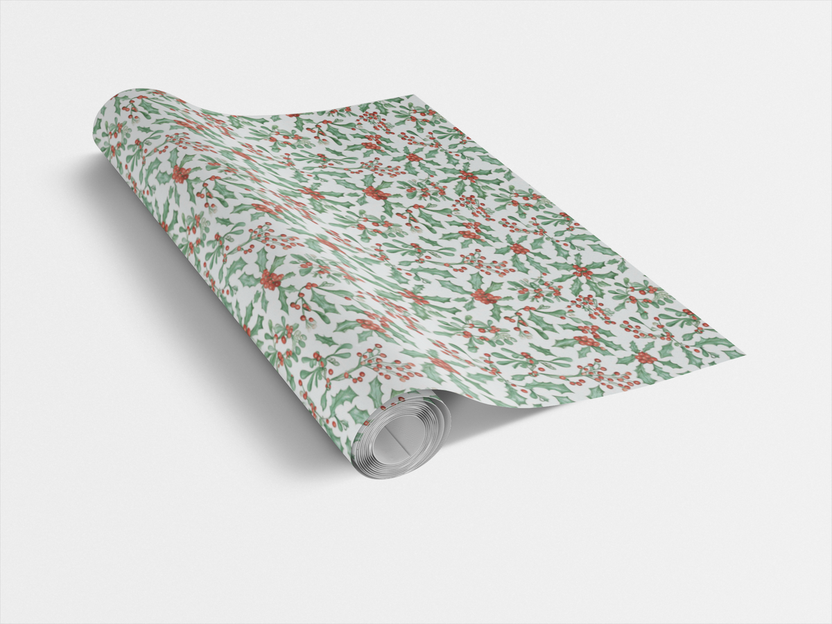 Holly Berry Holiday Gift Wrap, Christmas Mistletoe Wrapping Paper, Botanical Winter Gift Wrapping Paper, Festive Xmas Wrappin