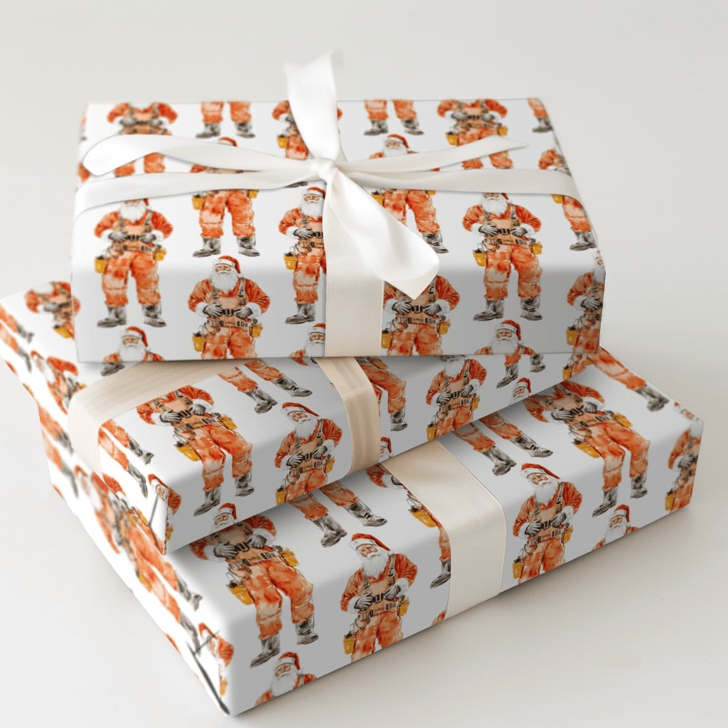 Electrician Christmas Gift Wrap, Lineman Santa Wrapping Paper, Utility Worker Holiday Wrapping Paper, Tradesman Xmas Gift Wra