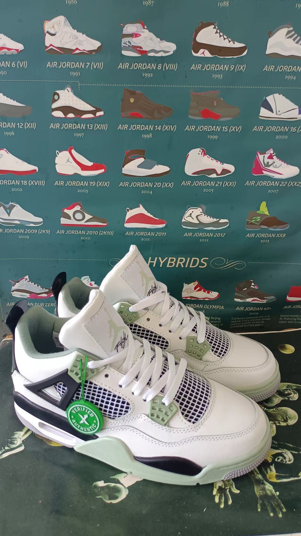 Sneakers, White Black Green Colorway, Casual Gift for Sneaker Fans