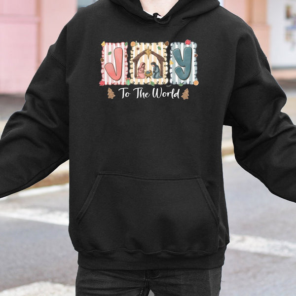 Nativity Scene Christmas Graphic Hoodie, Joy to the World Hoodie, Christian Religious Faith Sweatshirt, Holy Night Holiday Pu