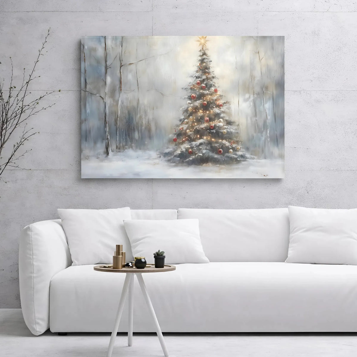 Winter Pine Forest Landscape Print, Snowy Christmas Tree Canvas Wall Art, Holiday Farmhouse Decor, Digital Download Christmas