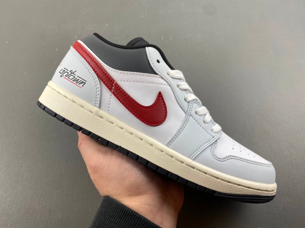Low Top Sneakers, White Red Gray Colorway, Lace Up Design, Casual Gift for Sneaker Fans