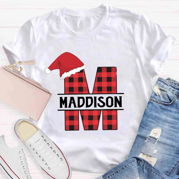 Custom Name Buffalo Plaid Holiday Graphic Tee, Personalized Plaid Christmas T-Shirt, Matching Family Xmas Shirt, Christmas Ev