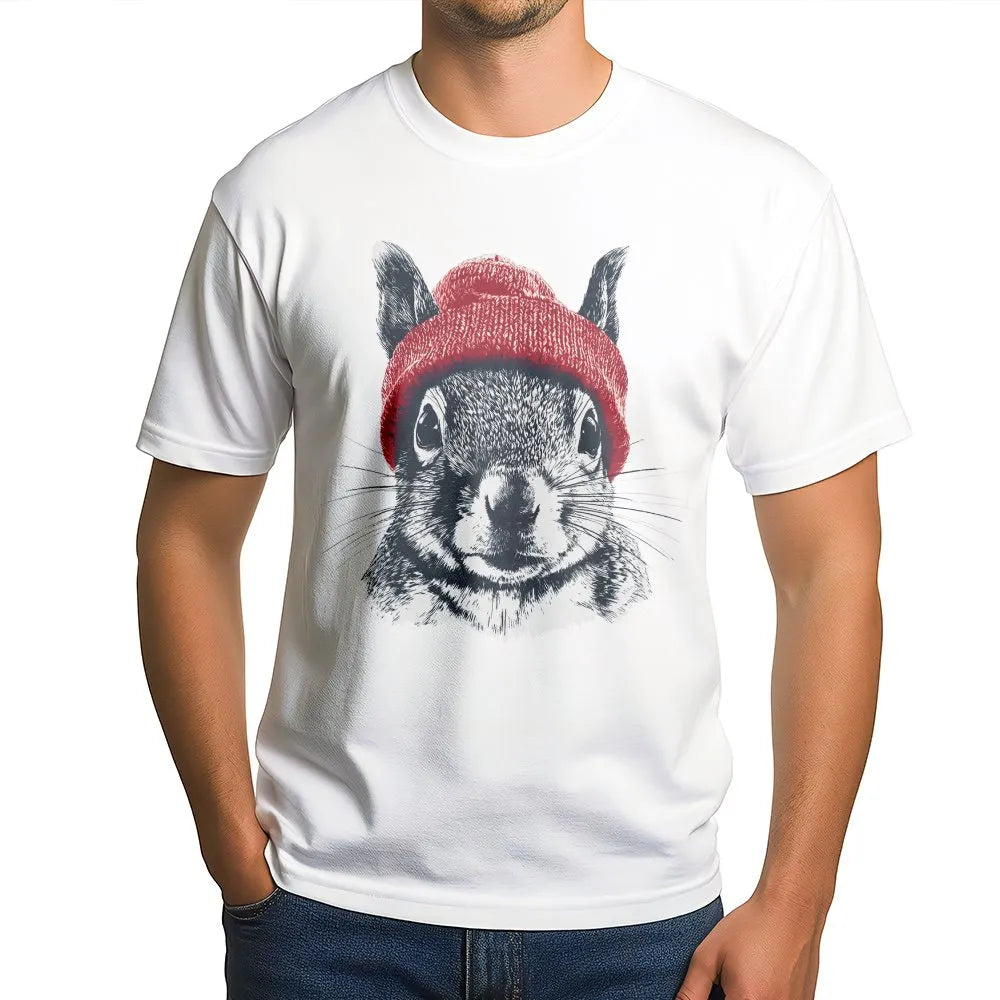 Squirrel Sweatshirt | Retro Wildlife Art with Red Beanie | Cozy Cotton Blend Pullover | Gift for Animal Lover
