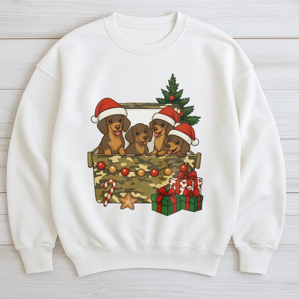 Wiener Dog Holiday Sweatshirt, Dachshund Christmas Sweatshirt, Doxie Puppy Xmas Crewneck, Adorable Dog Lover Sweater, Christm