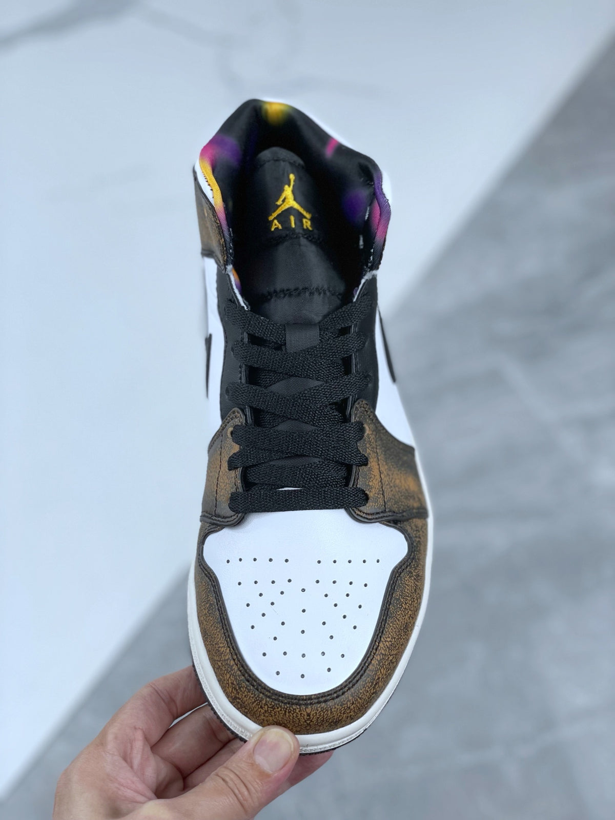 Mid Top Sneakers, White Black Yellow Colorway, Lace Up Design, Casual Gift for Sneaker Fans