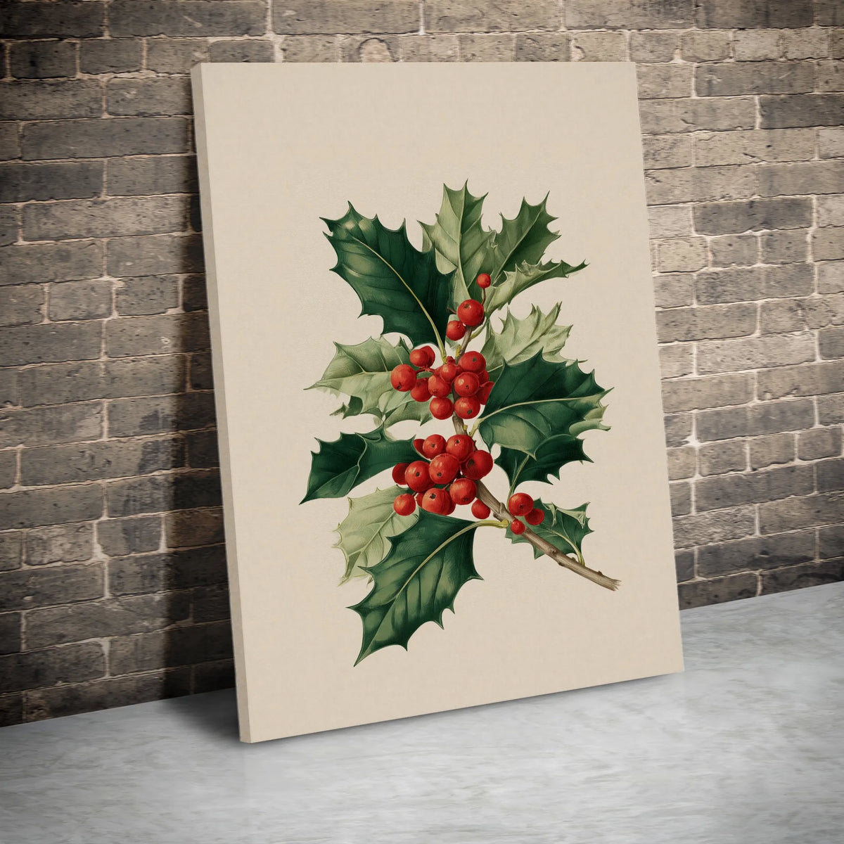 Classic Christmas Wall Art, Vintage Holly Berry Botanical Canvas Print, Holiday Botanical Poster, Festive Xmas Decor, Digital