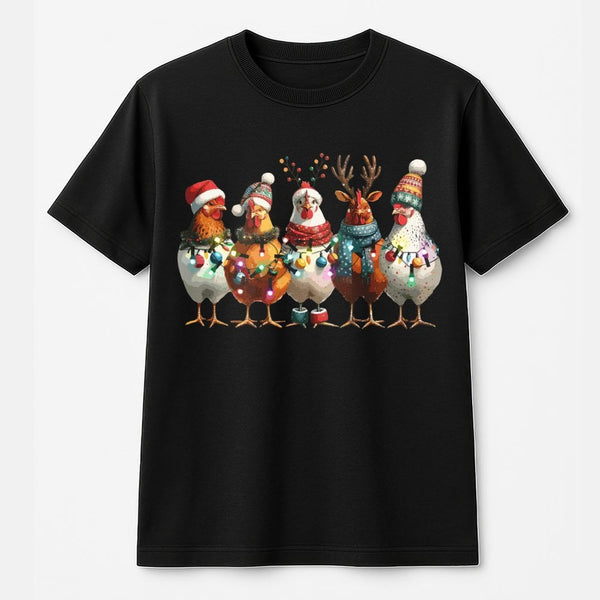 Humorous Farm Animals Holiday Graphic Tee, Christmas Chicken T-Shirt, Country Winter Chicken Coop Shirt, Adorable Xmas Farmer