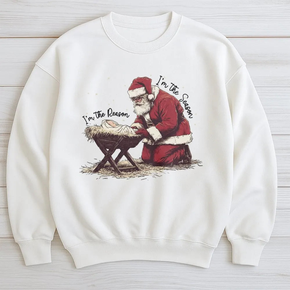 Kneeling Santa Sweatshirt, Jesus Is the Reason for the Season Sweatshirt, Christian Christmas Crewneck