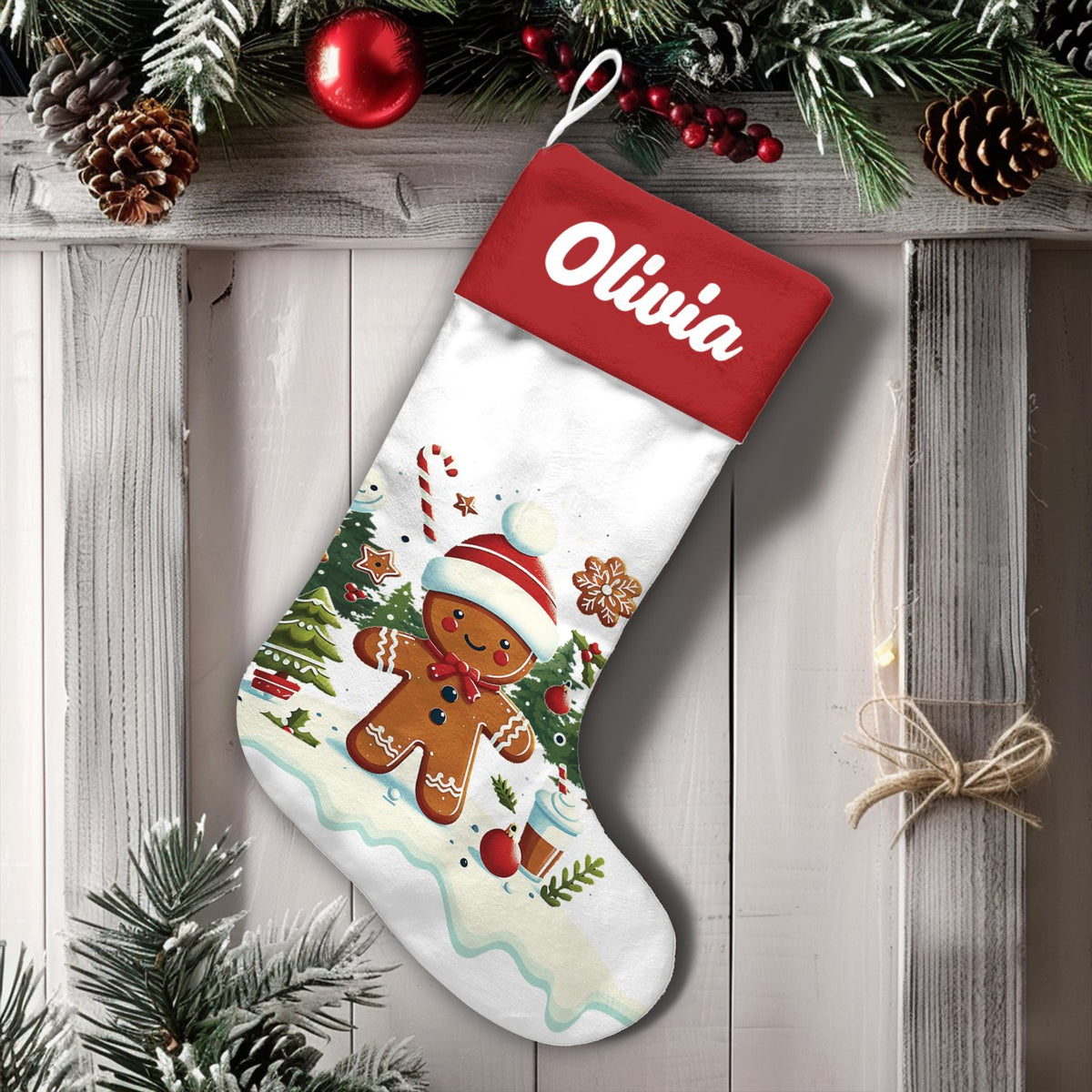 Adorable Holiday Cookie Christmas Stocking, Gingerbread Man Christmas Stocking, Festive Family Christmas Stocking, Winter Fir