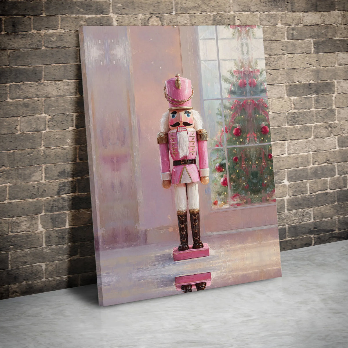 Christmas Tree Holiday Canvas Print, Pink Nutcracker Canvas Wall Art, Pastel Xmas Nutcracker Canvas Decor, Winter Holiday Wal
