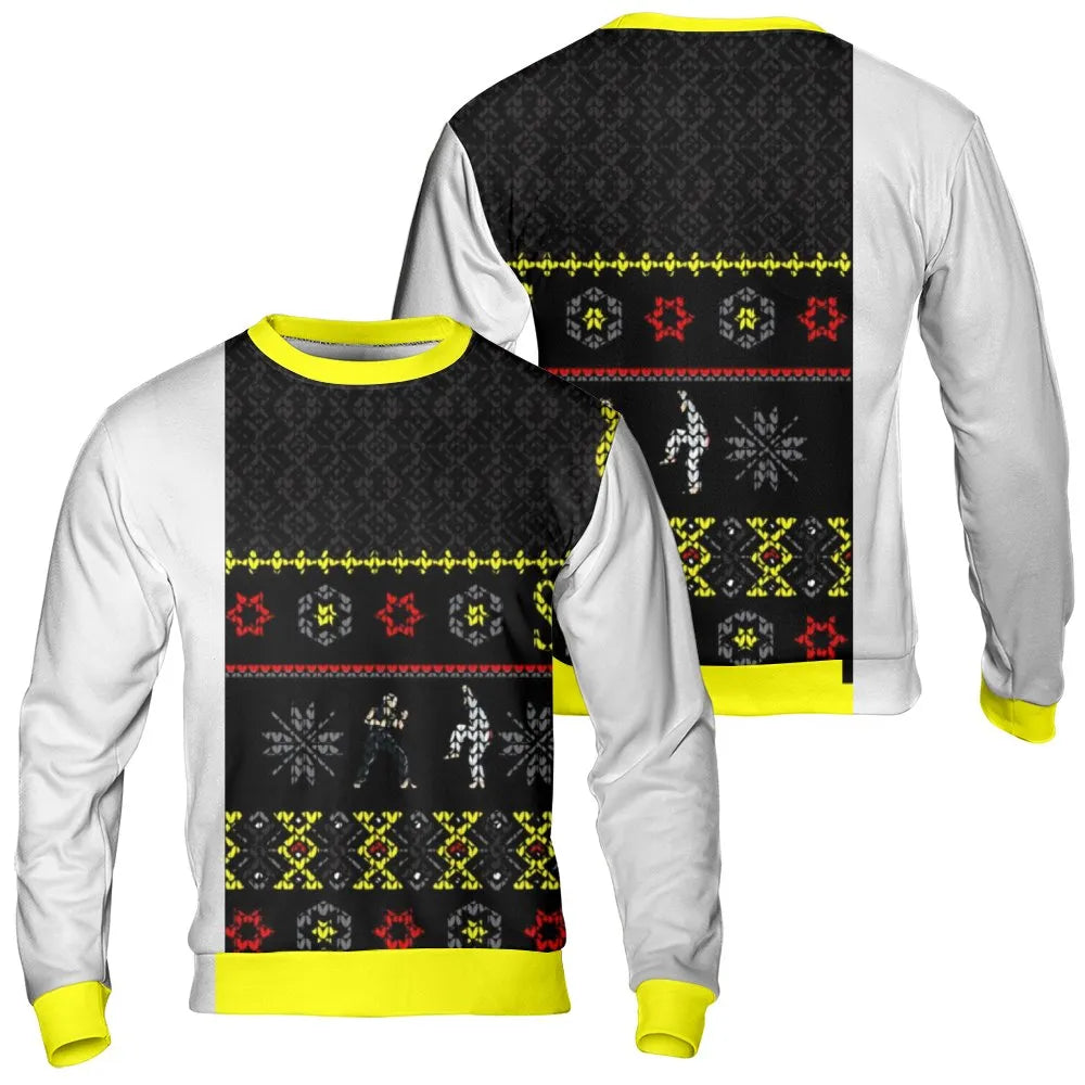 Retro Gamer Ugly Christmas Sweater, Fighting Game Pixel Art Sweatshirt, 8-Bit Arcade Holiday Crewneck, Video Game Xmas Sweats