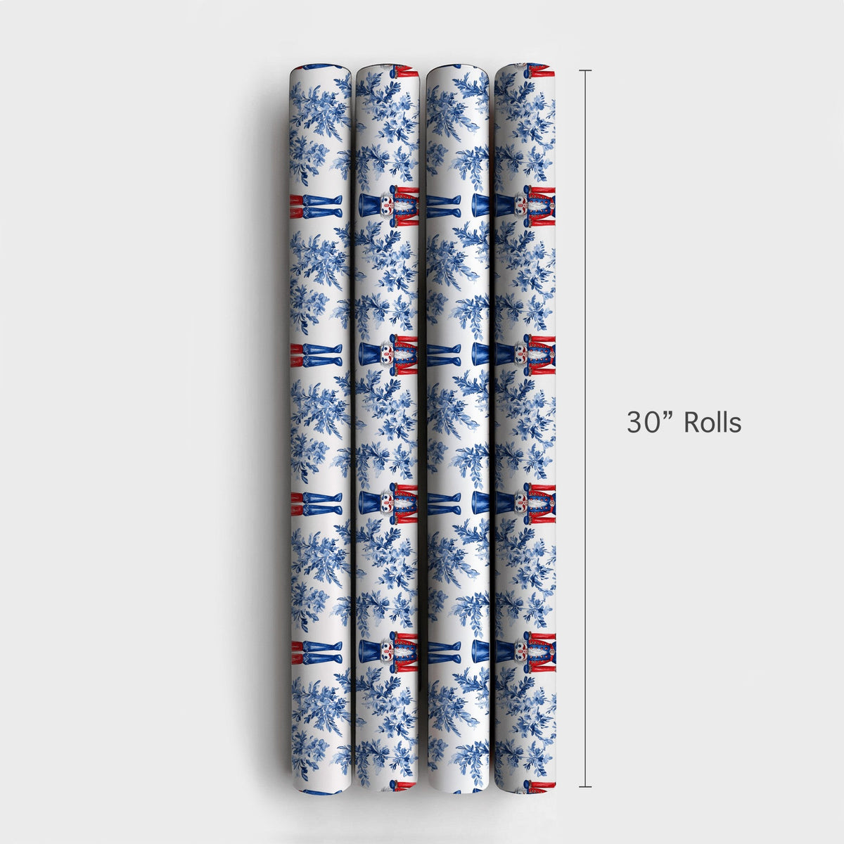 Blue Toile Floral Gift Wrap, Nutcracker Wrapping Paper, Watercolor Nutcracker Soldier Wrapping Paper, Christmas Holiday Prese
