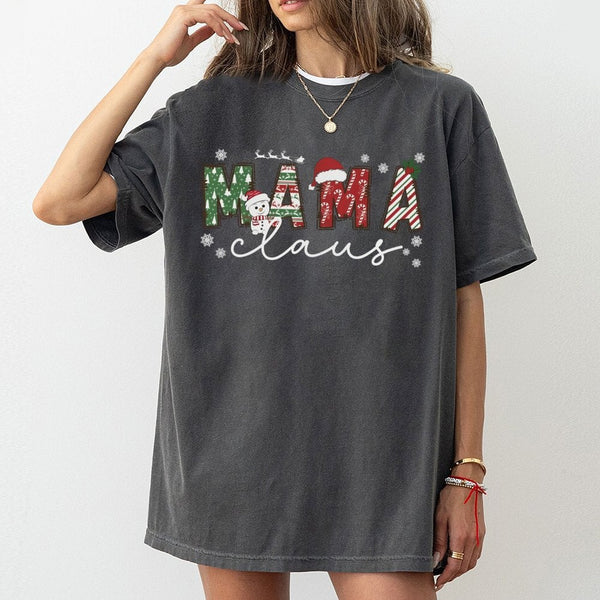 Adorable Snowman Mama Claus Graphic Tee, Mama Claus Christmas T-Shirt, Festive Holiday Mama Claus Shirt, Winter Christmas Pre