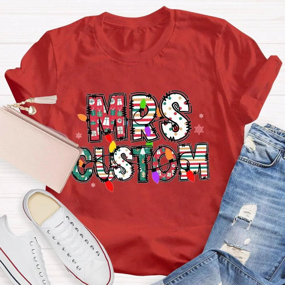 Custom Family Holiday Shirt, Personalized Christmas Lights Name T-Shirt, Adorable Festive Graphic Tee, Matching Christmas Cre