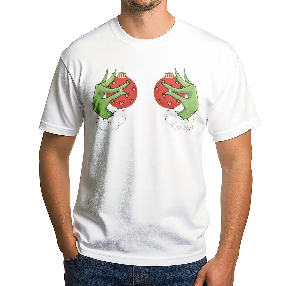 Stealing Ornament Graphic Tee, Green Monster Hand Christmas T-Shirt, Sarcastic Holiday Who Stole Xmas Shirt, Festive Movie Vi