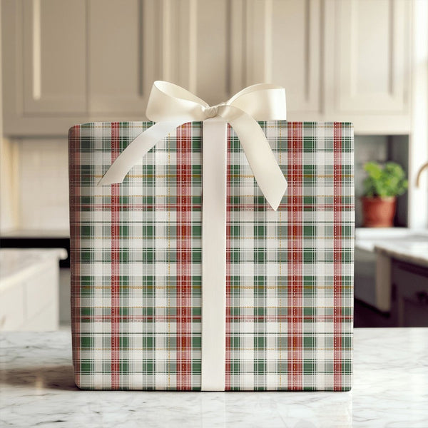 Tartan Christmas Gift Wrap, Red Green and Gold Plaid Wrapping Paper, Elegant Holiday Wrapping Paper, Traditional Plaid Gift W