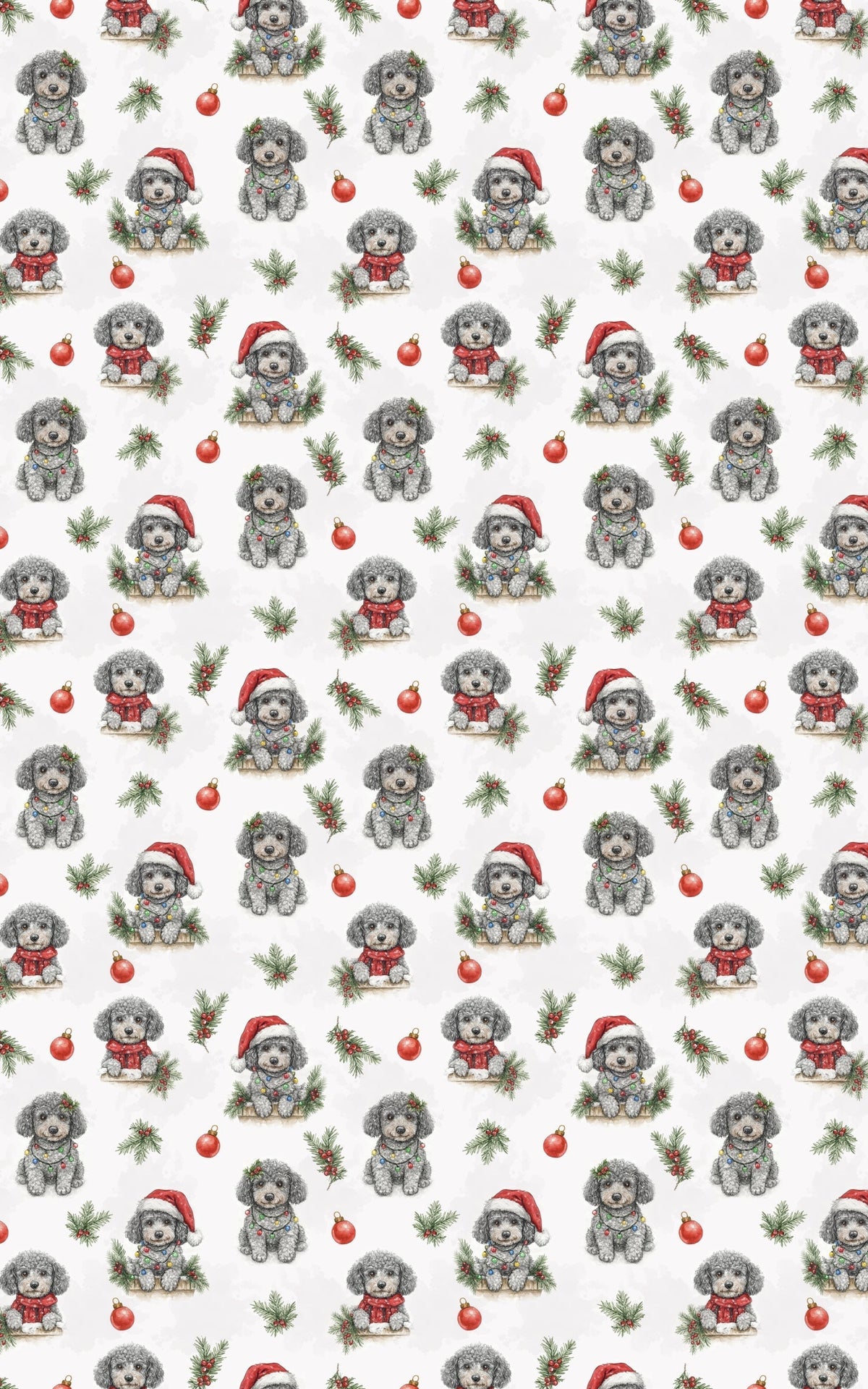 Holiday Poodle Dog Gift Wrap, Christmas Poodle Wrapping Paper, Adorable Santa Puppy Wrapping Paper, Dog Lover Xmas Present Gi