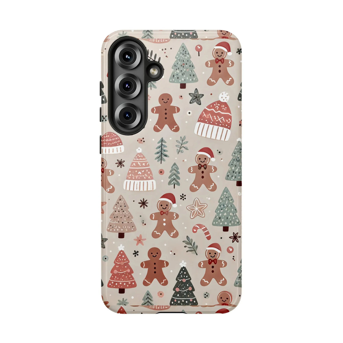 Festive Winter Holiday Pattern Phone Cover, Christmas Gingerbread Man Phone Case, Adorable Xmas Cookie Samsung Galaxy Case, H