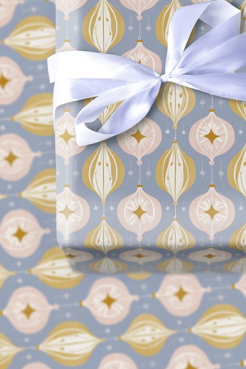 Retro Ornament Gift Wrap, Mid Century Modern Christmas Wrapping Paper, MCM Christmas Wrapping Paper, Vintage Holiday Gift Wra