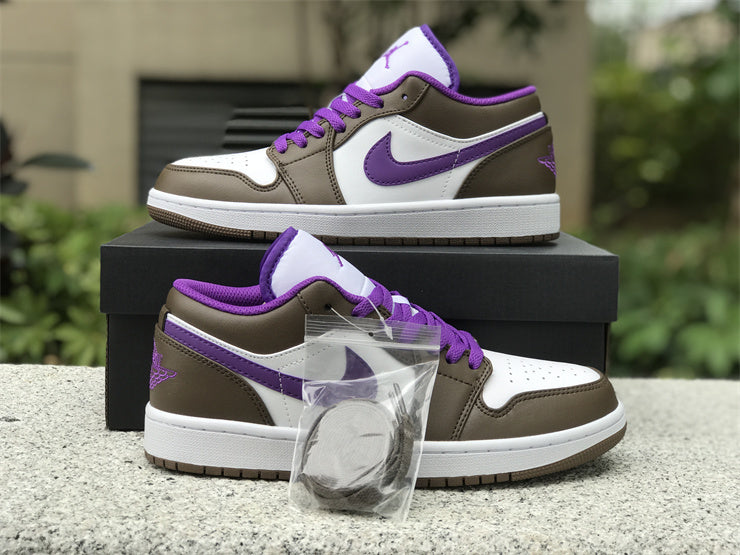 Low Top Sneakers, White Purple Brown Colorway, Lace Up Design, Casual Gift for Sneaker Fans