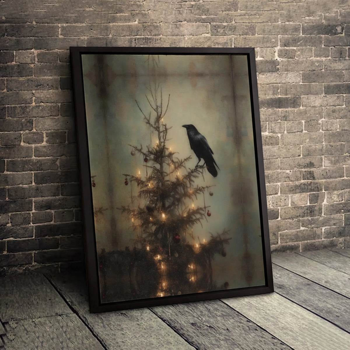 Dark Academia Holiday Canvas Decor, Gothic Raven Christmas Tree Canvas Art, Moody Winter Raven Canvas Print, Spooky Xmas Goth