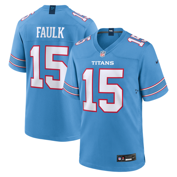 Tennessee Titans Keldric Faulk Light Blue 2026 NFL Draft First Round Pick No.31 Game Jersey