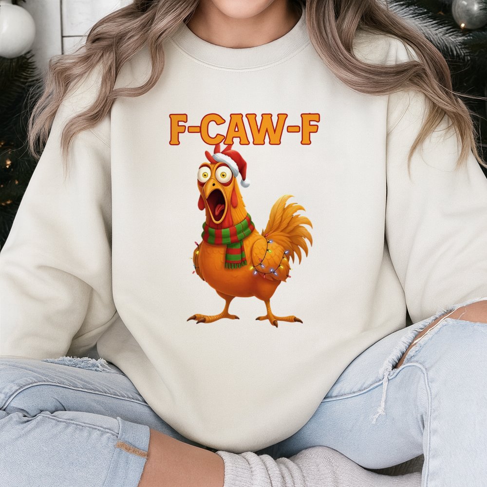 F Caw F Rooster Meme Sweatshirt, Humorous Chicken Christmas Sweatshirt, Holiday Sarcastic Farm Animal Sweater, Adorable Xmas 