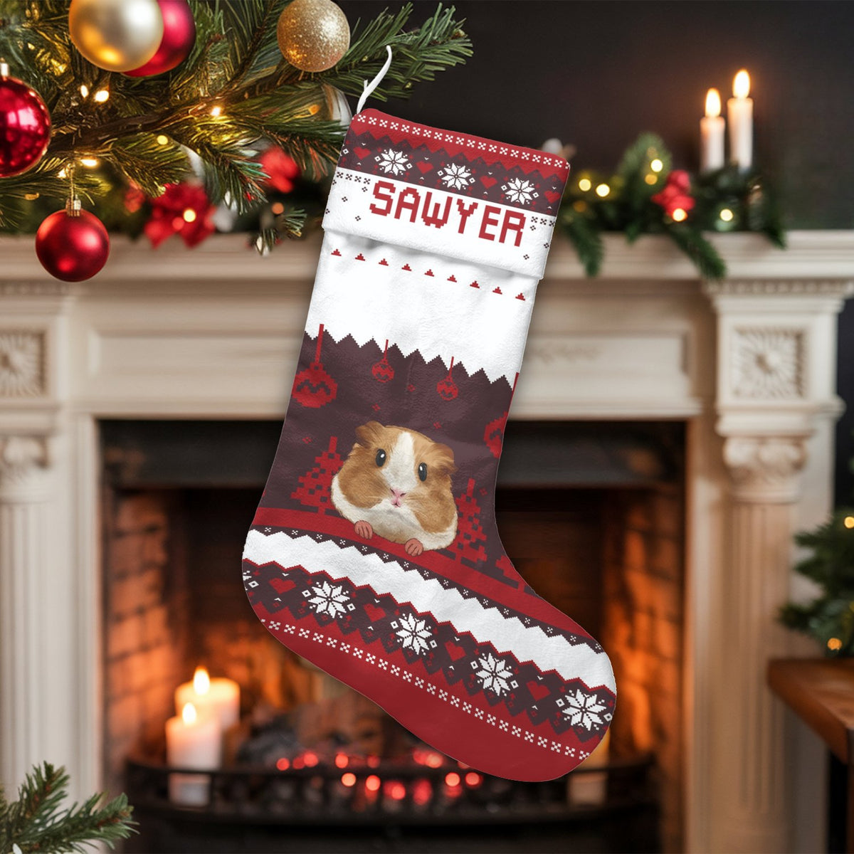 Adorable Pet Animal Holiday Stocking, Personalized Guinea Pig Christmas Stocking, Custom Name Xmas Stocking, Fireplace Mantle